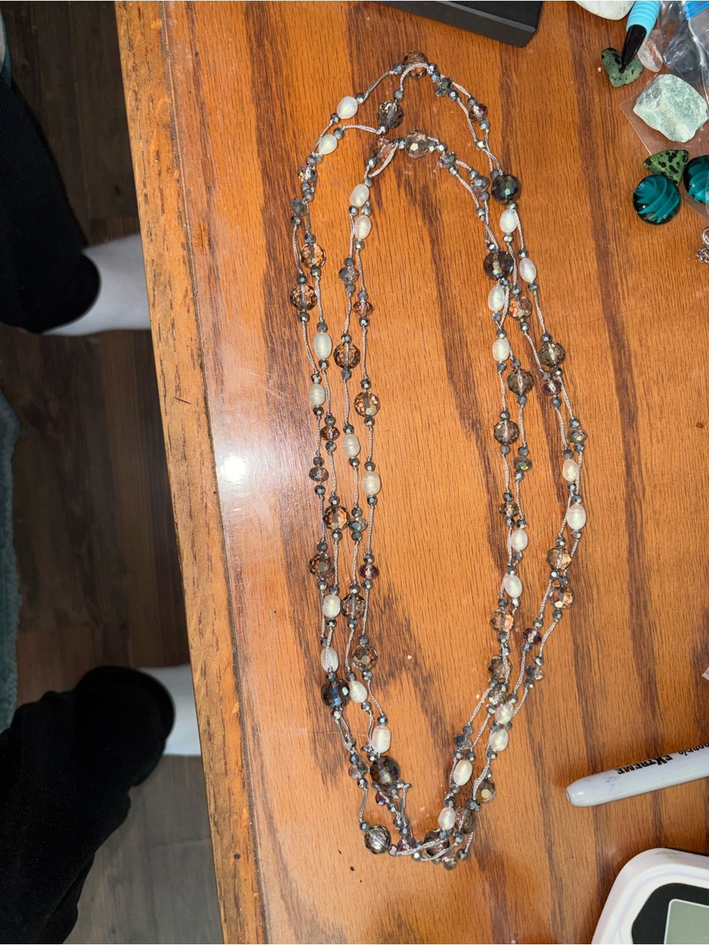 Multi-Strand crystals and pearls Bead Necklace - Women Jewelry 25 Inches